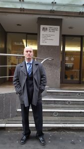 Ciarán MacAirt outside the Tribunal in London