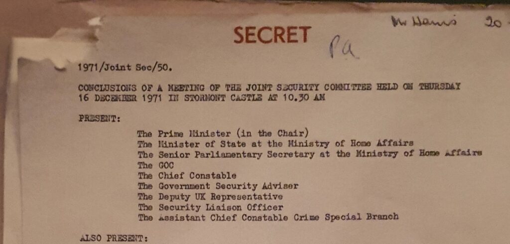 Joint Security Committee Meeting with RUC SB Assessment and Lies 16th Dec 1971 Crop